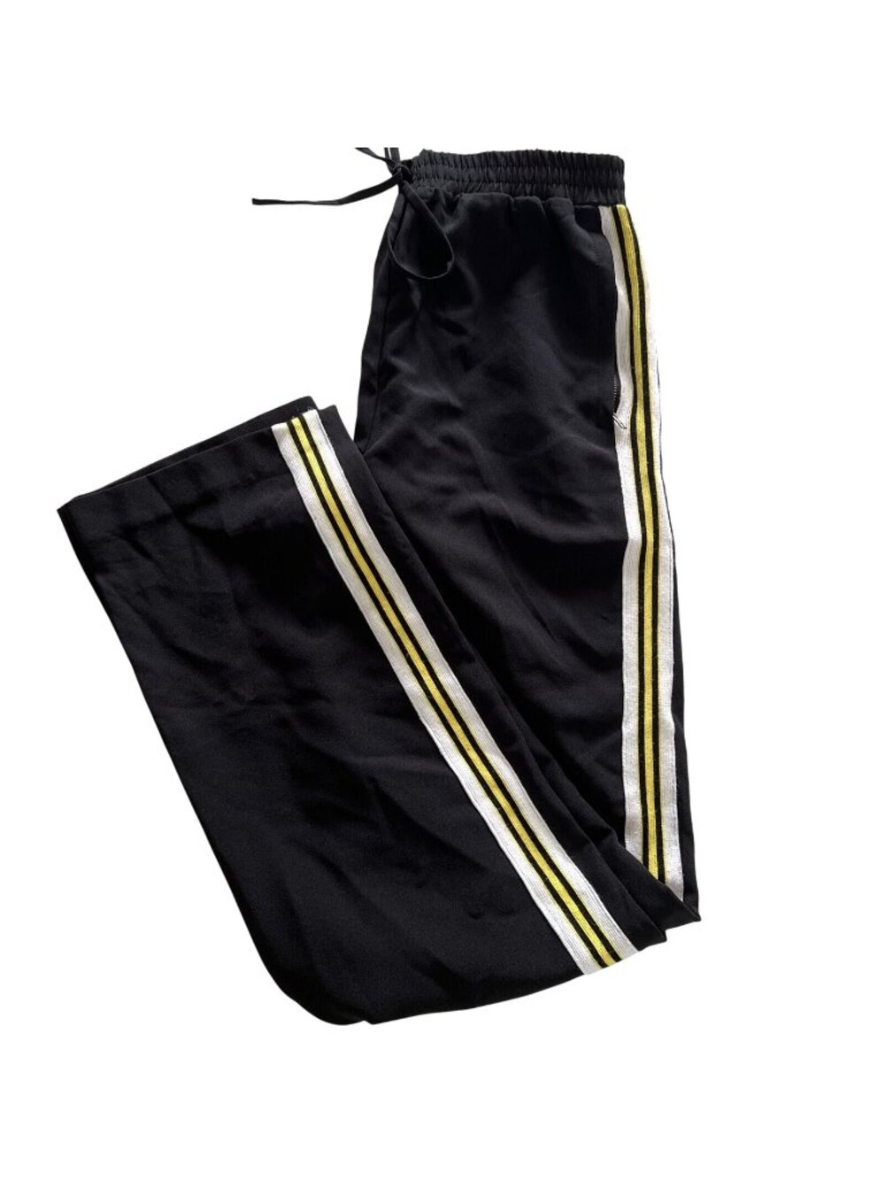 Forever 21 Black Athletic Pants/Yellow & White Stripes Elastic Waistband XS